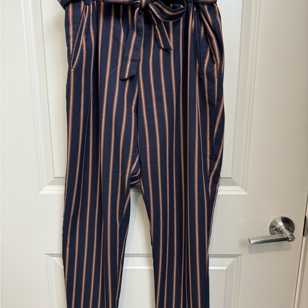 Zara Navy Striped High-Waist Pants - Picture 2 of 5